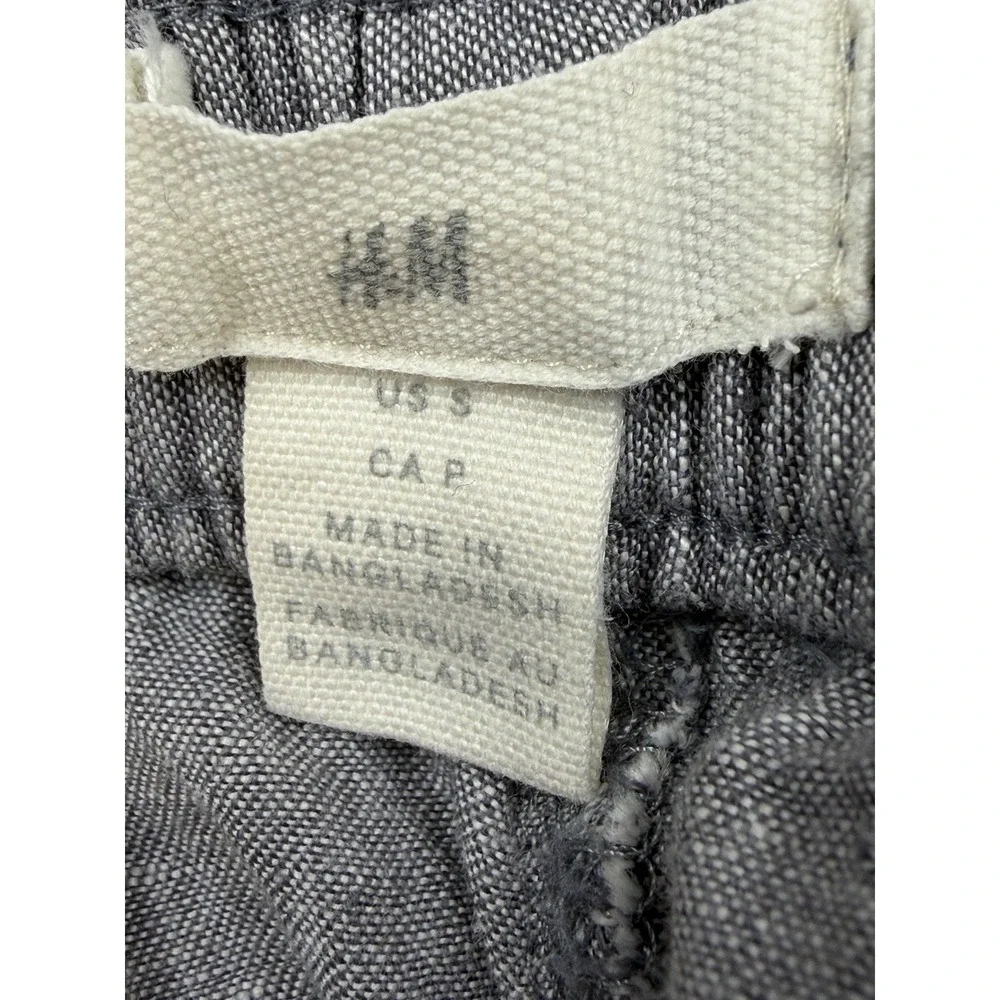 H & M Linen Pants S Chambray Grey Pull-On Light Blue Nautical Beachy Coastal
